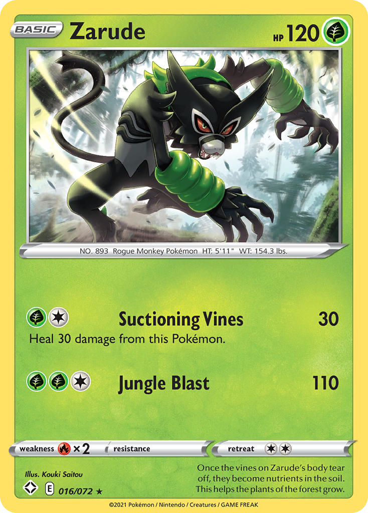 Zarude 016/072 Shining Fates Pokemon Reverse Holo Rare NM