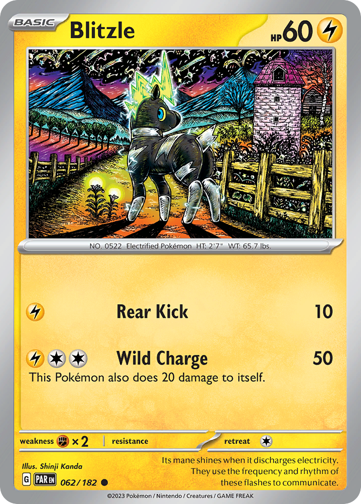 Blitzle 062/182 Paradox Rift Pokemon Reverse Holo Common NM