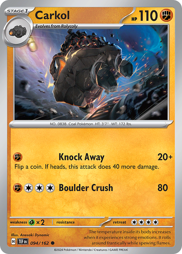 Carkol 094/162 Temporal Forces Pokemon Reverse Holo Common NM