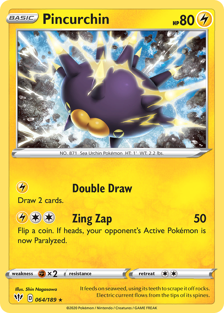 Pincurchin 064/189 Darkness Ablaze Pokemon Reverse Holo Rare NM