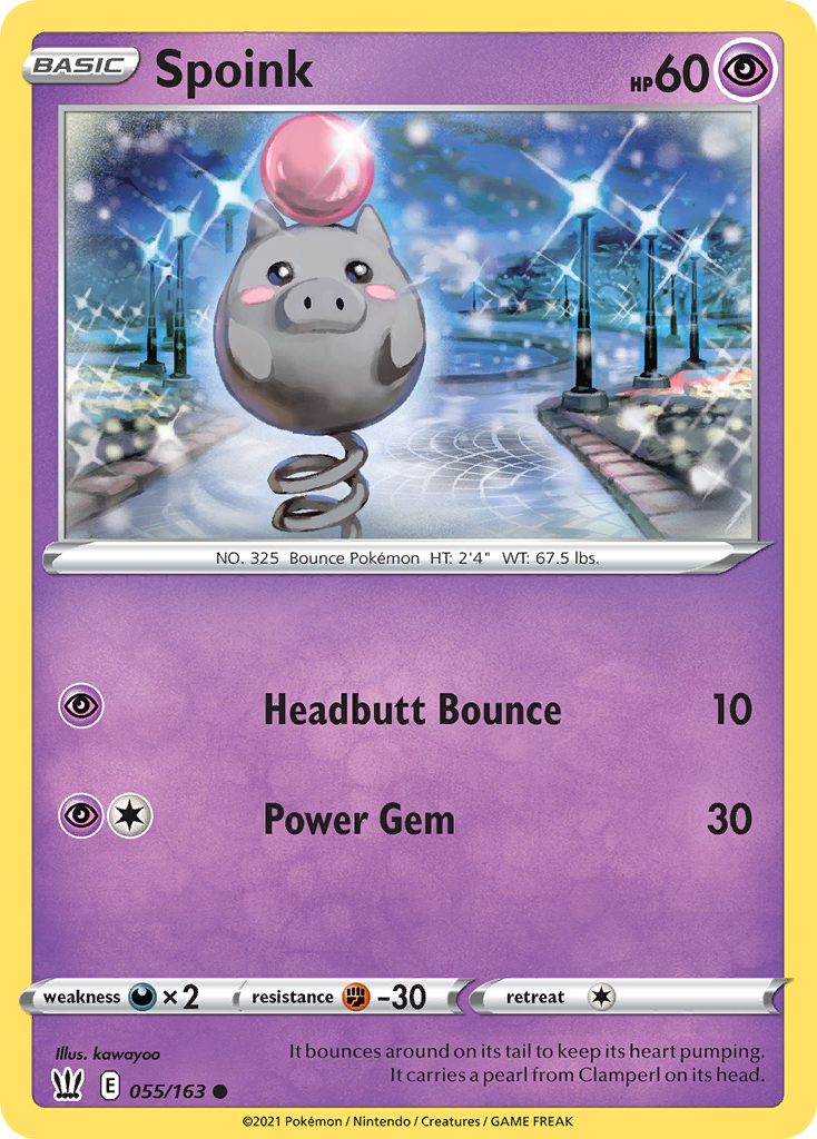 Spoink 055/163 Battle Styles Pokemon Reverse Holo Common NM