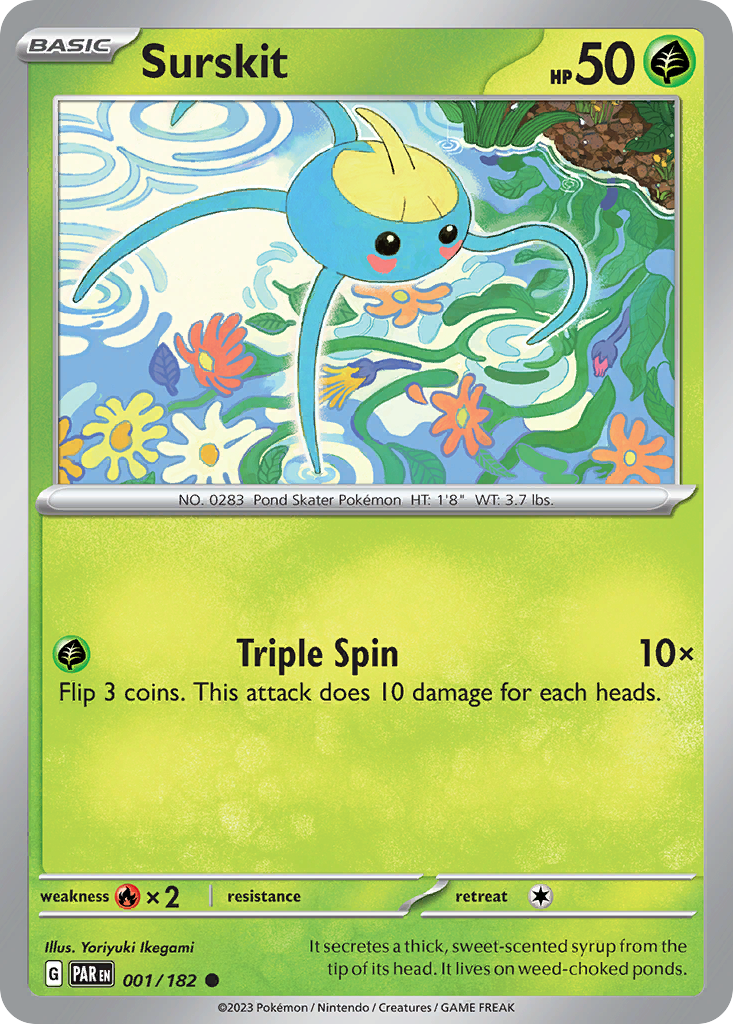 Surskit 001/182 Paradox Rift Pokemon Reverse Holo Common NM