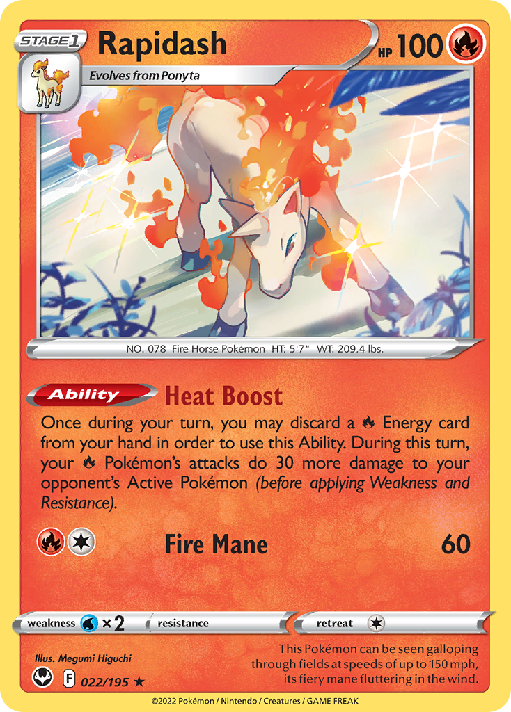 Rapidash 022/195 Silver Tempest Pokemon Holo Rare NM