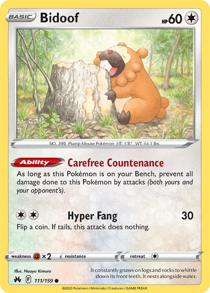 Bidoof 111/159 Crown Zenith Pokemon Reverse Holo Common NM
