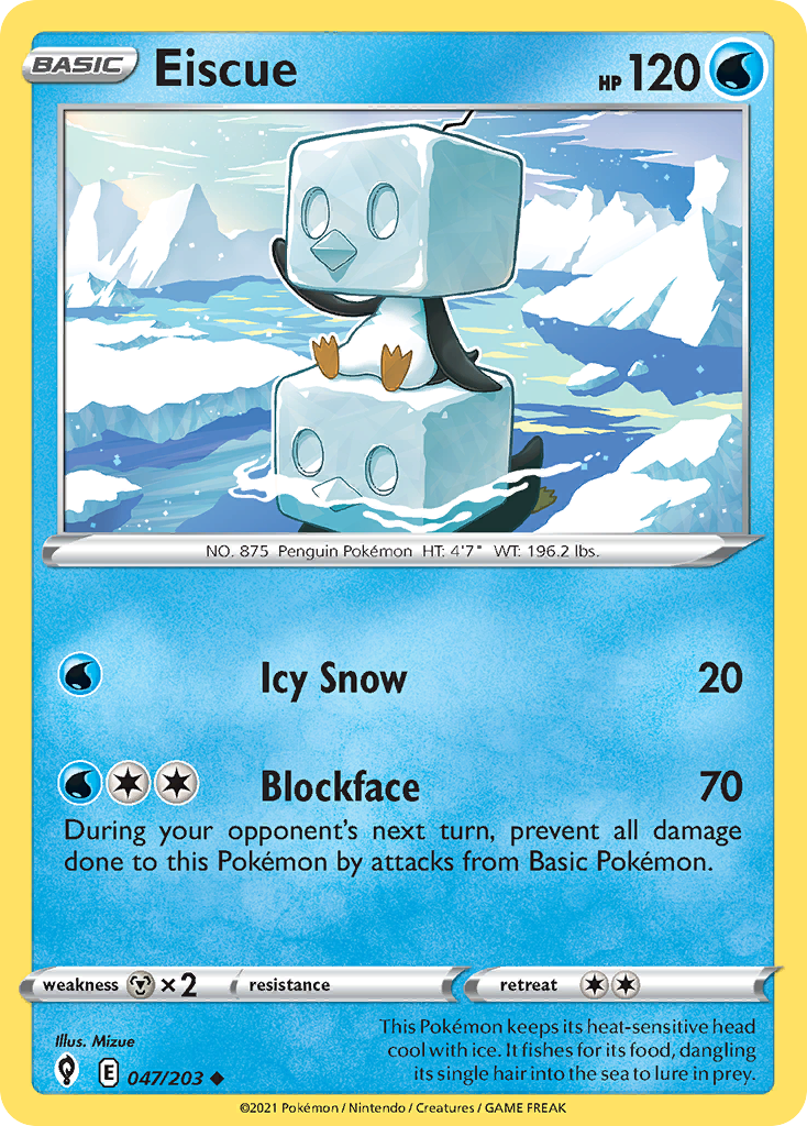Eiscue 047/203 Evolving Skies Pokemon Reverse Holo Uncommon NM
