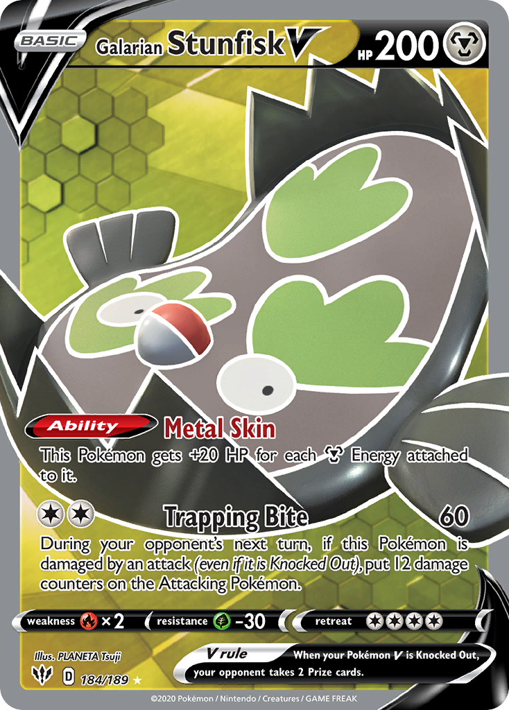 Galarian Stunfisk V 184/189 Darkness Ablaze Pokemon Holo Ultra Rare