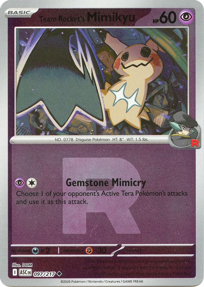 Team Rocket's Mimikyu (Team Rocket) 097/217 Ascended Heroes Pokemon Reverse Holo NM