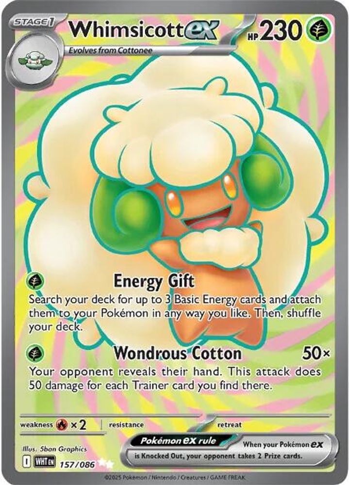 Whimsicott ex 157/086 White Flare Pokemon Holo Ultra Rare