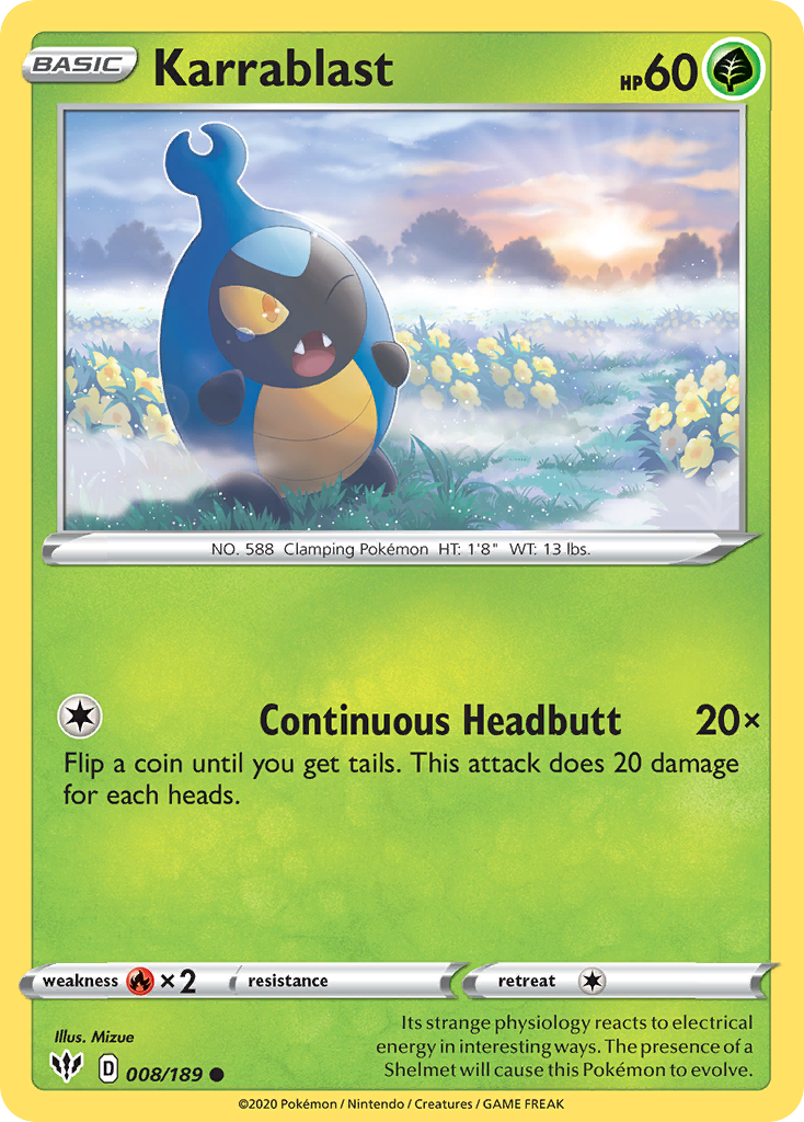 Karrablast 008/189 Darkness Ablaze Pokemon Reverse Holo Common NM