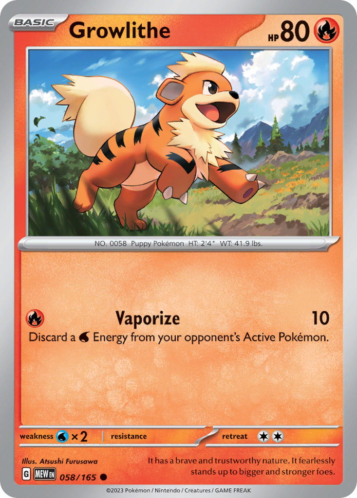 Growlithe 058/165 151 Pokemon Reverse Holo Common NM