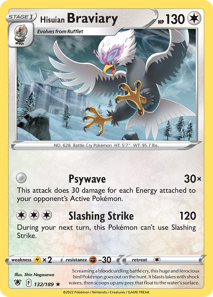 Hisuian Braviary 132/189 Astral Radiance Pokemon Reverse Holo Rare NM