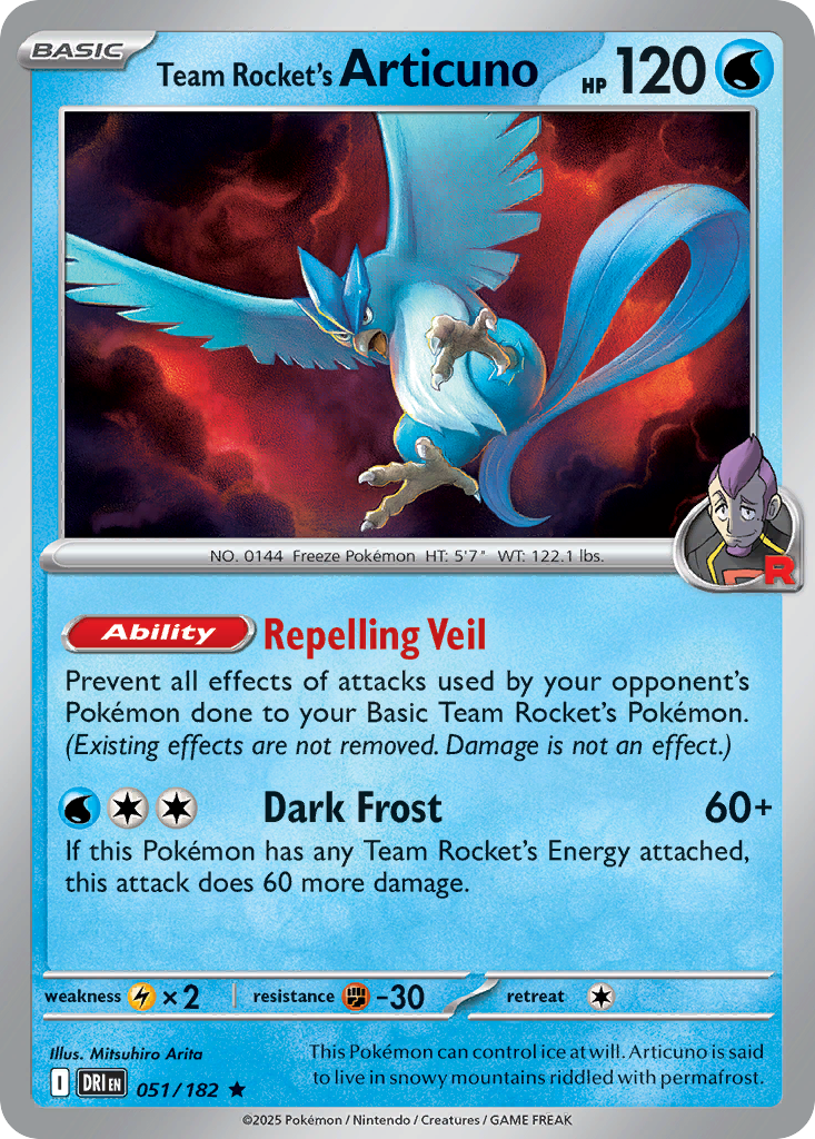 Team Rocket's Articuno 051/182 Destined Rivals Pokemon Holo Rare NM