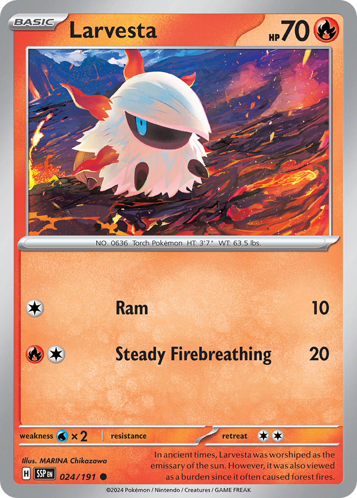 Larvesta 024/191 Surging Sparks Pokemon Reverse Holo Common NM