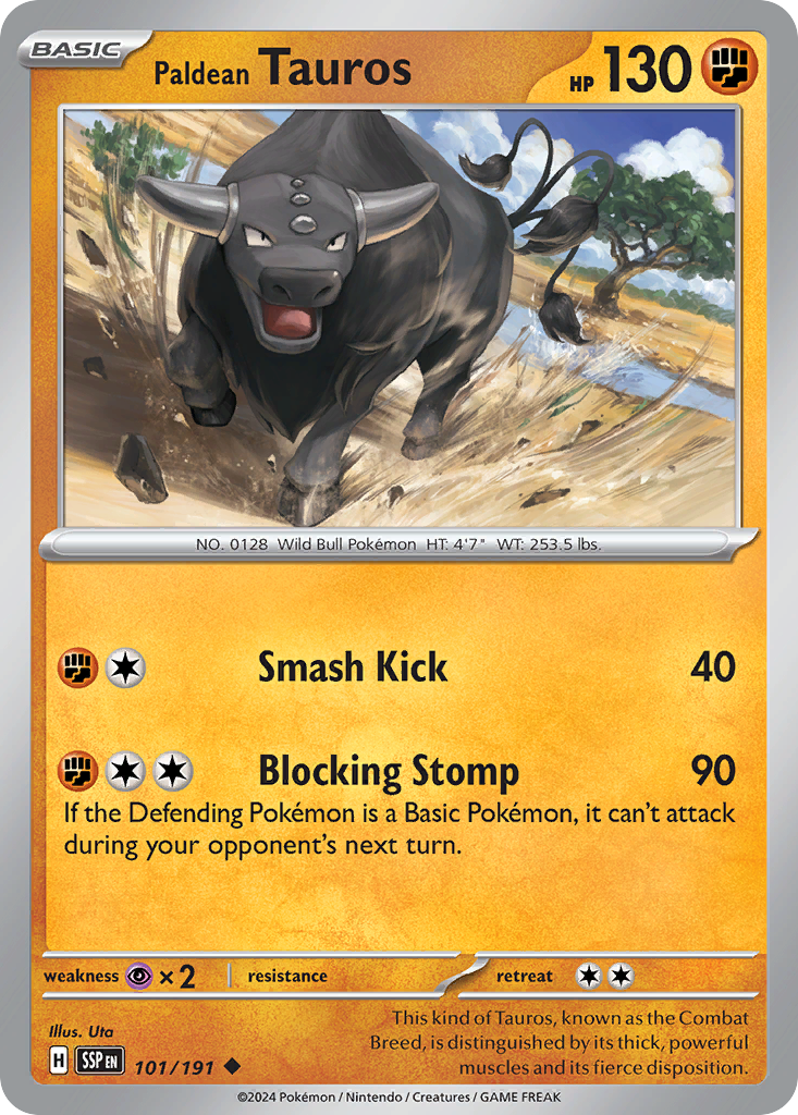 Paldean Tauros 101/191 Surging Sparks Pokemon Reverse Holo Uncommon NM