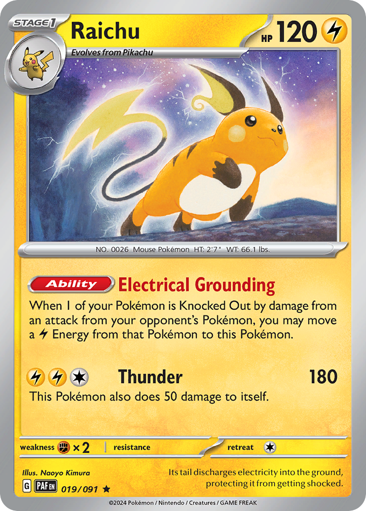 Raichu 019/091 Paldean Fates Pokemon Holo Rare NM