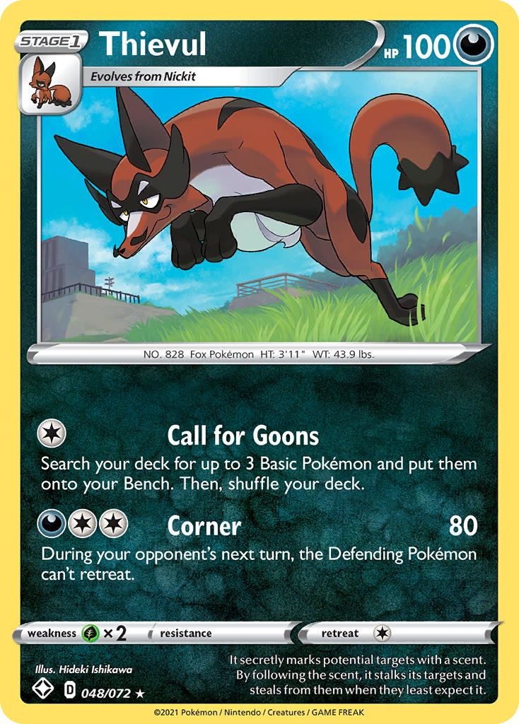 Thievul 048/072 Shining Fates Pokemon Reverse Holo Rare NM