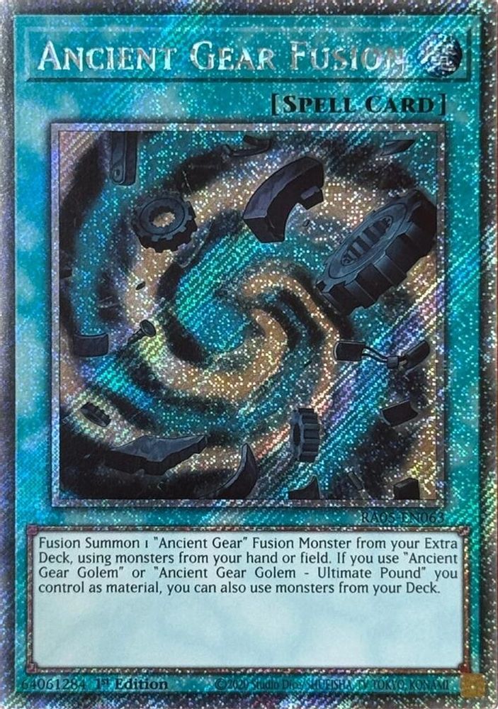 Ancient Gear Fusion (Platinum Secret Rare) RA05-EN063 Rarity Collection 5 Yu-Gi-Oh 1st Edition NM