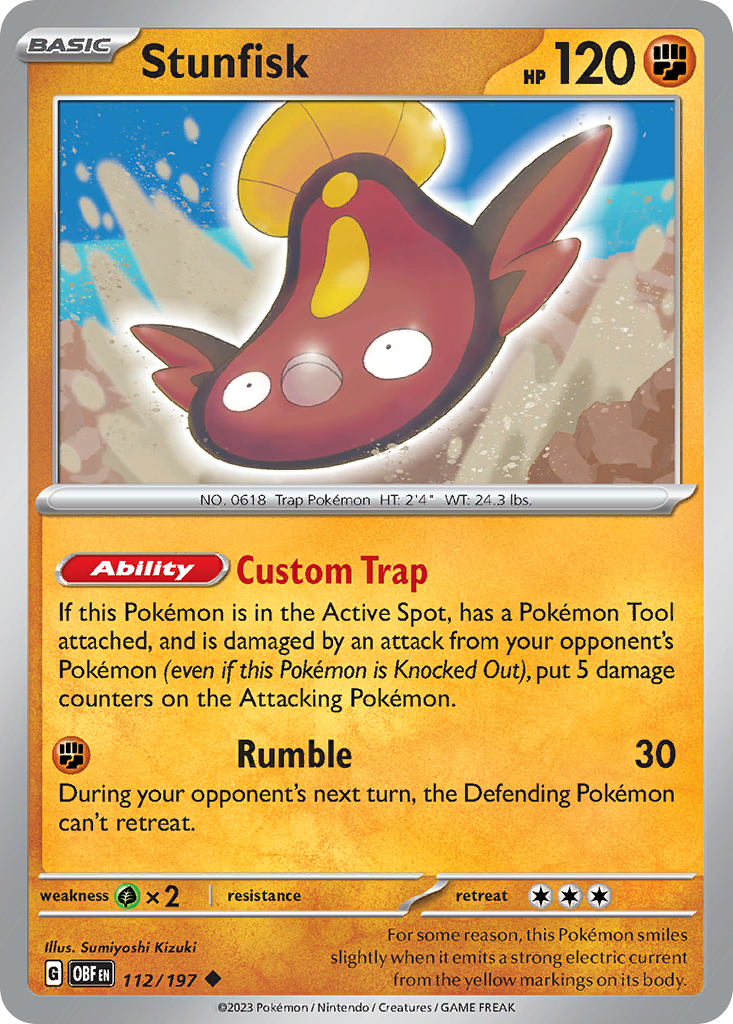 Stunfisk 112/197 Obsidian Flames Pokemon Reverse Holo Uncommon NM