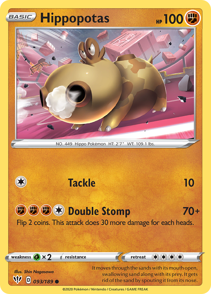 Hippopotas 093/189 Darkness Ablaze Pokemon Reverse Holo Common NM