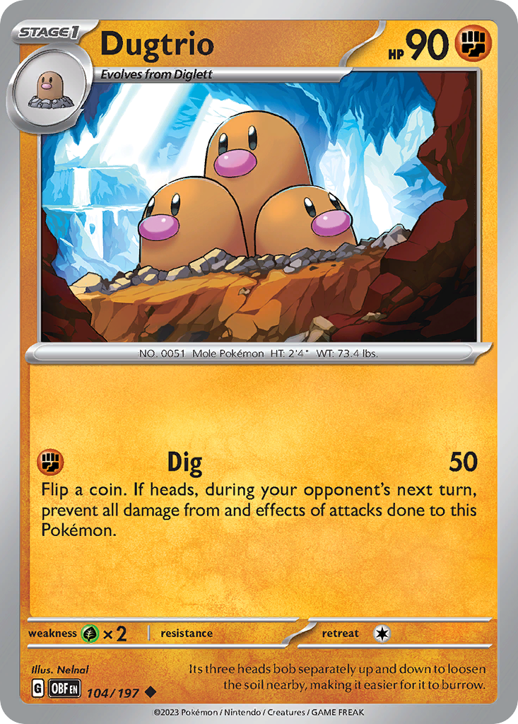 Dugtrio 104/197 Obsidian Flames Pokemon Reverse Holo Uncommon NM