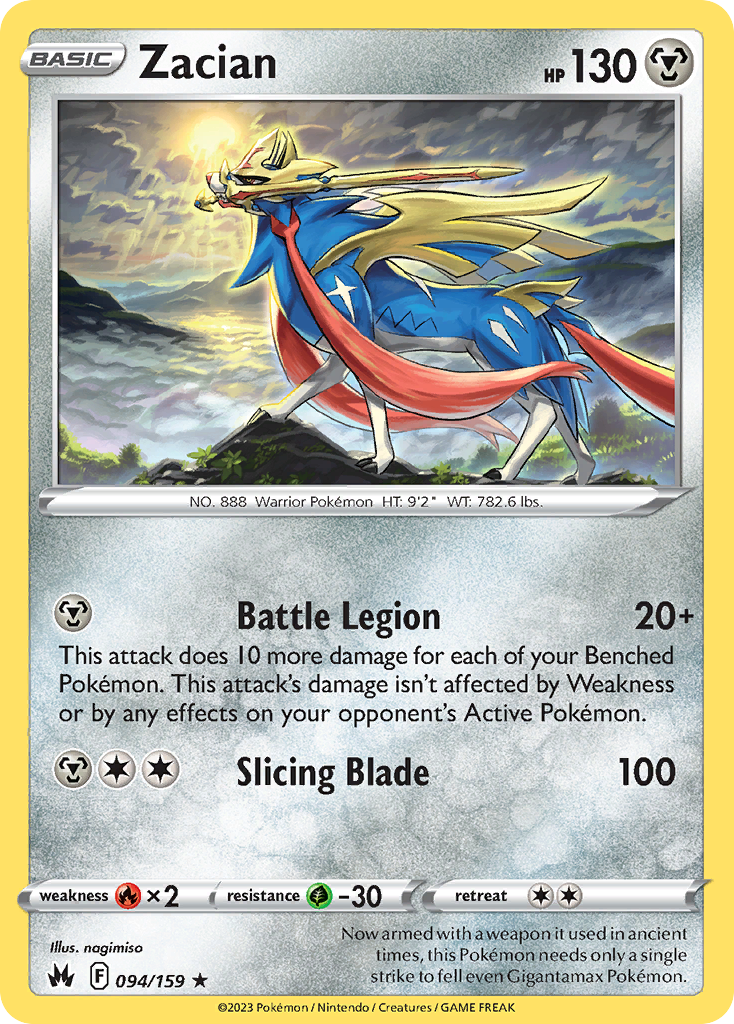Zacian 094/159 Crown Zenith Pokemon Reverse Holo Rare NM