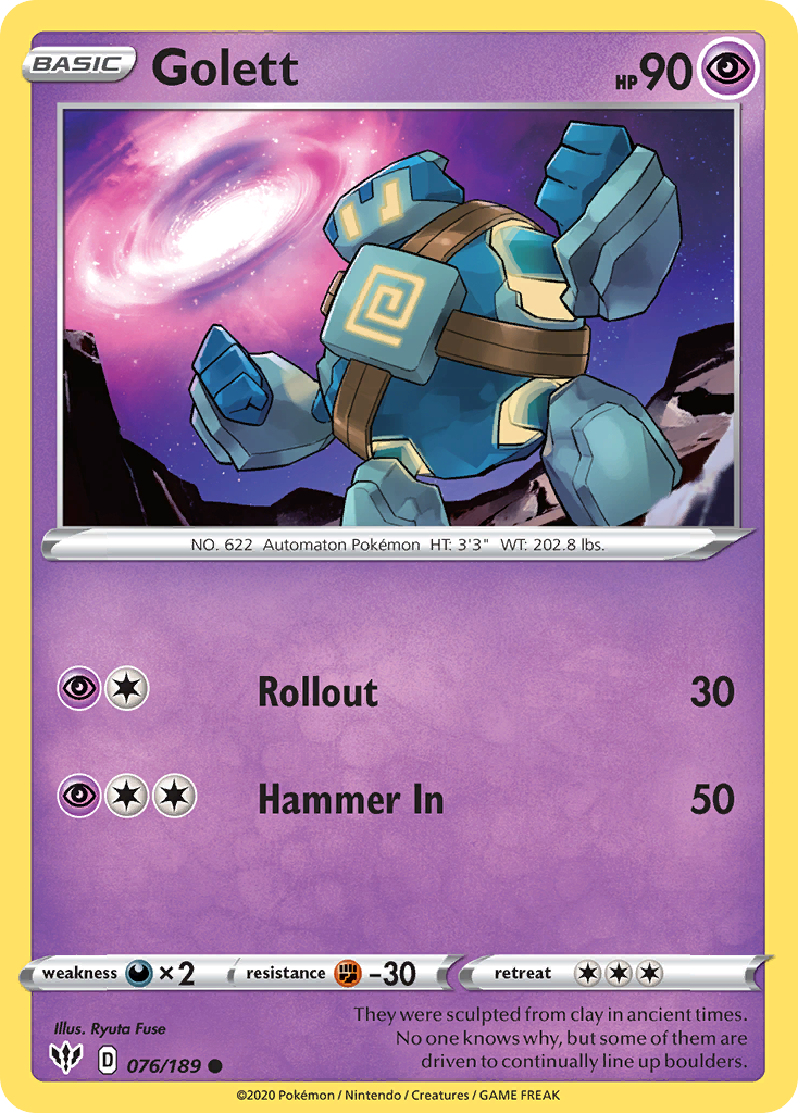 Golett 076/189 Darkness Ablaze Pokemon Reverse Holo Common NM