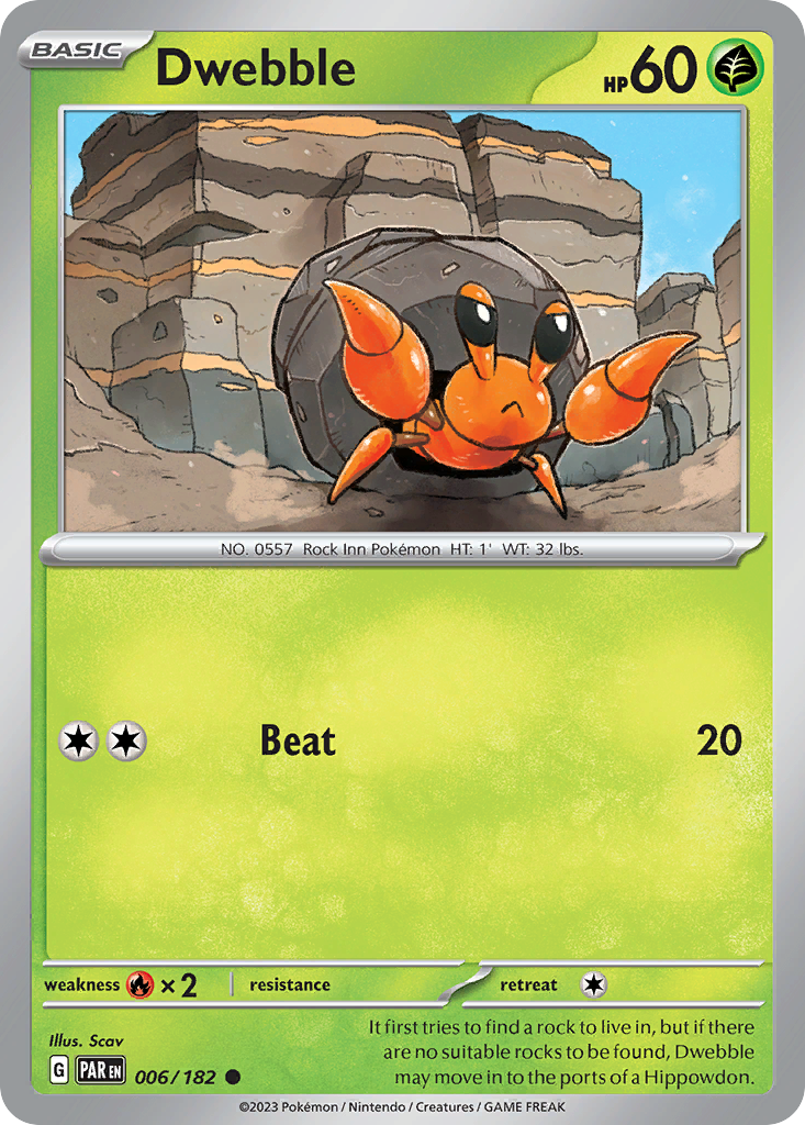 Dwebble 006/182 Paradox Rift Pokemon Reverse Holo Common NM