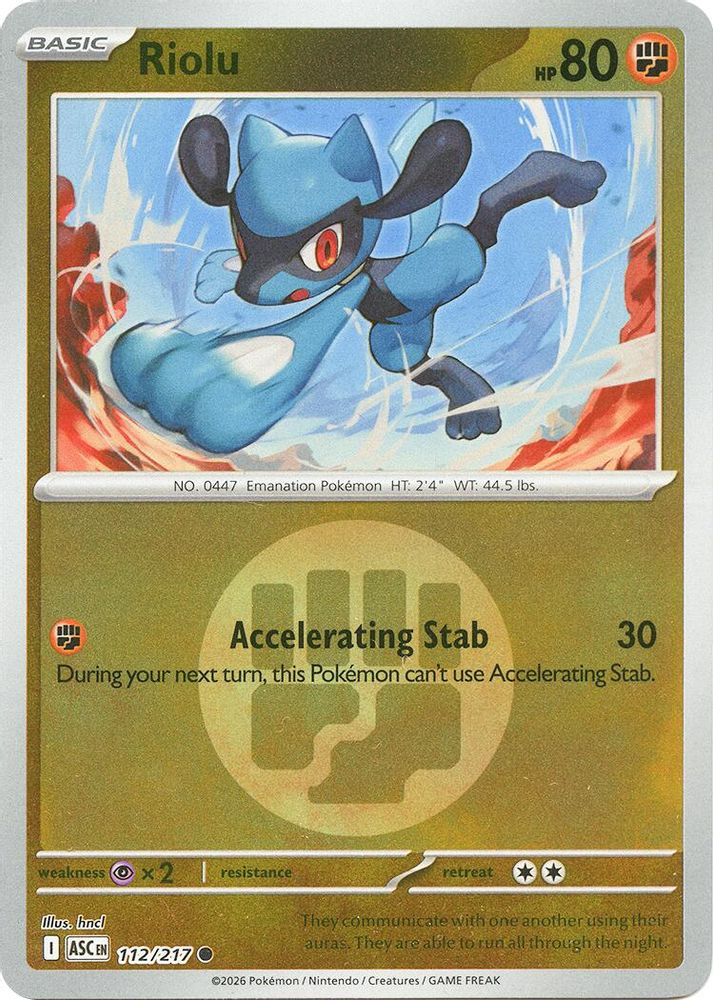 Riolu (Energy Symbol Pattern) 112/217 Ascended Heroes Pokemon Reverse Holo NM