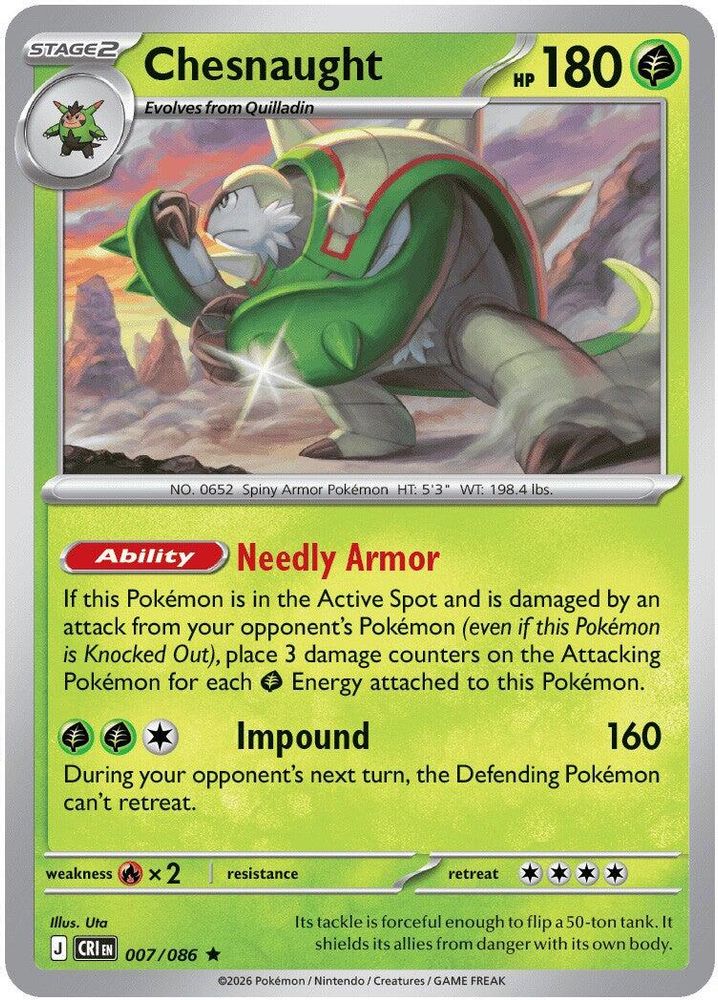 Chesnaught 007/086 Chaos Rising Pokemon Holo Rare NM