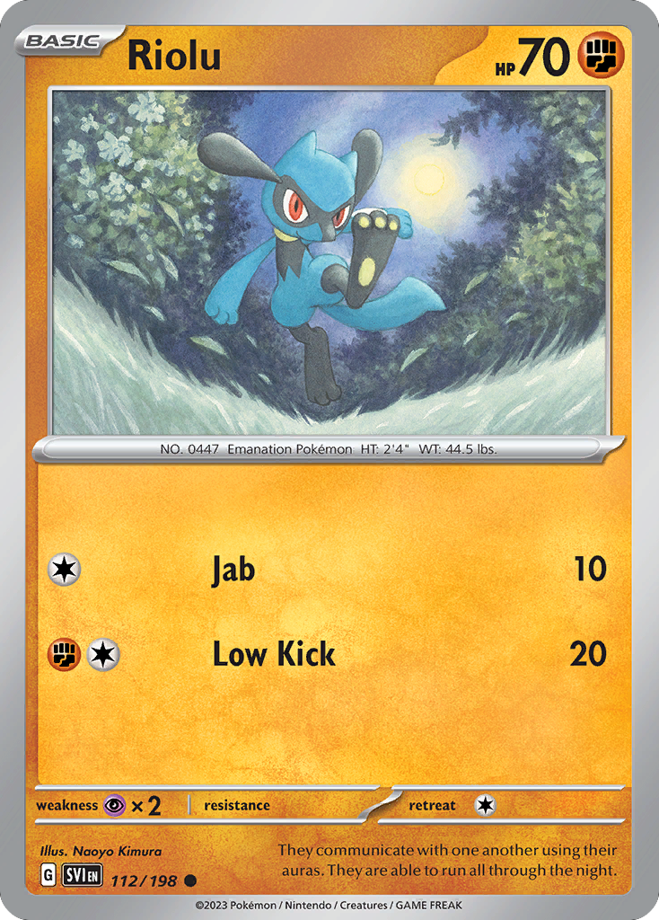 Riolu 112/198 Scarlet & Violet Pokemon Reverse Holo Common NM