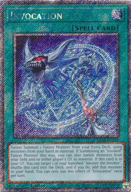 Invocation (Platinum Secret Rare) RA04-EN281 Quarter Century Stampede Yu-Gi-Oh 1st Edition NM