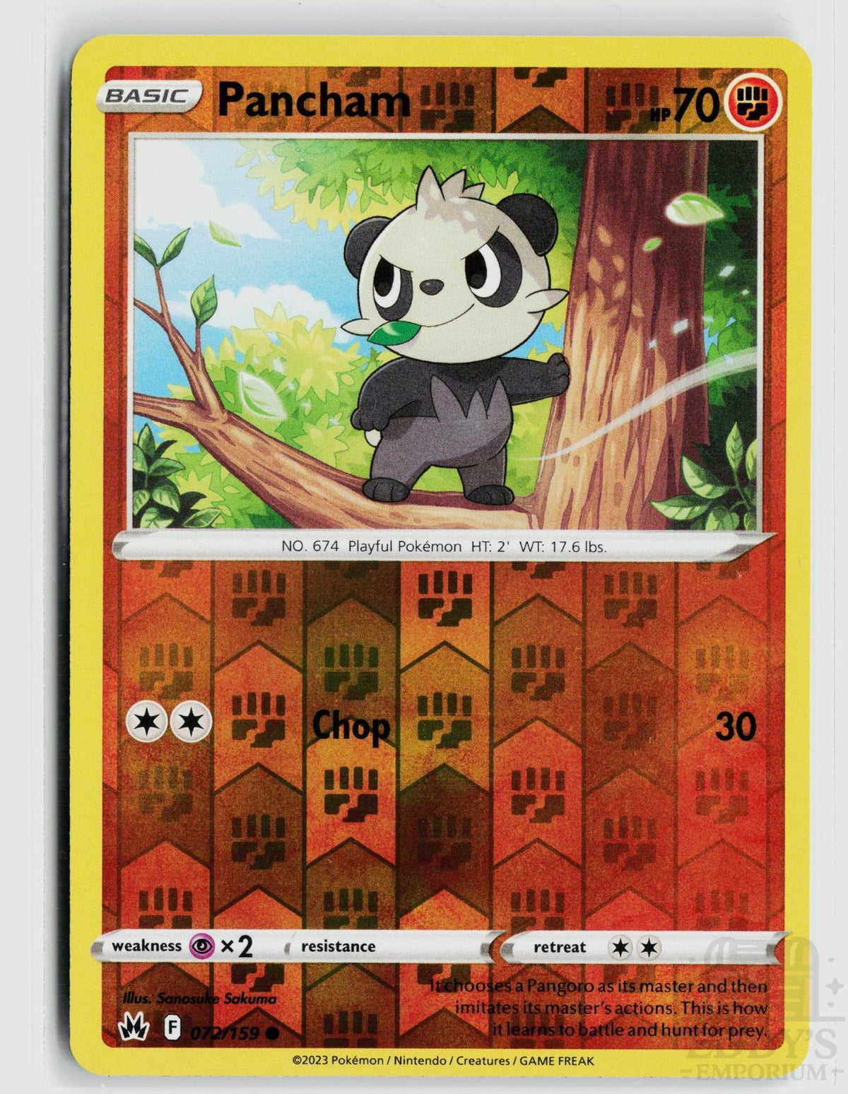 Pancham 072/159 Crown Zenith Pokemon Reverse Holo Common NM