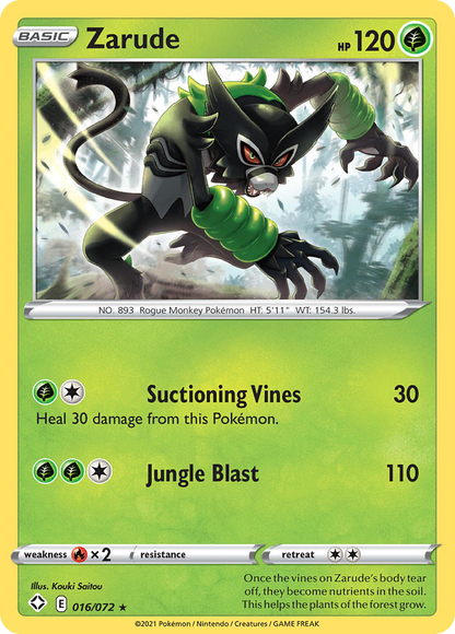 Zarude 016/072 Shining Fates Pokemon Reverse Holo Rare NM