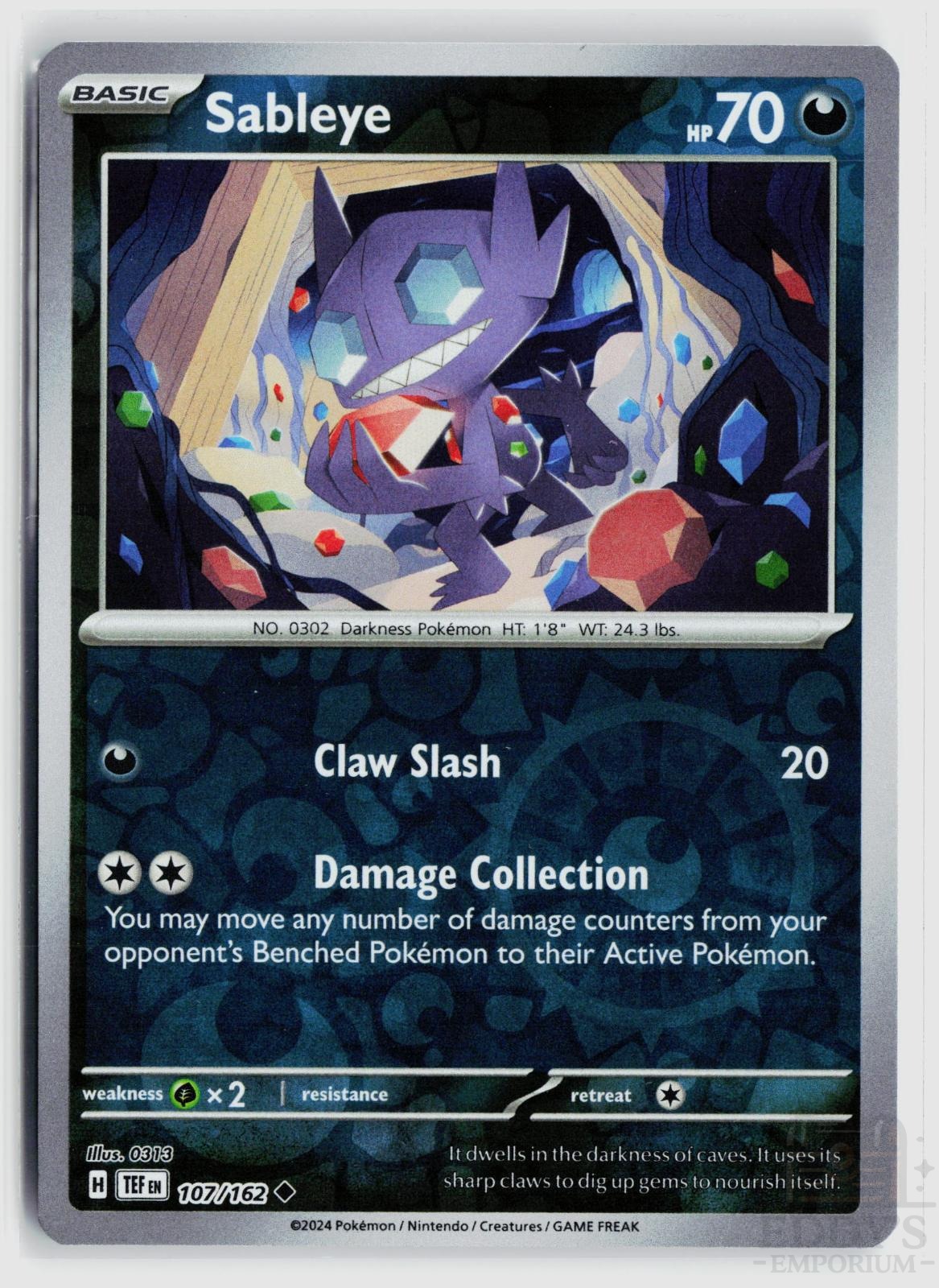 Sableye 107/162 Temporal Forces Pokemon Reverse Holo Uncommon NM