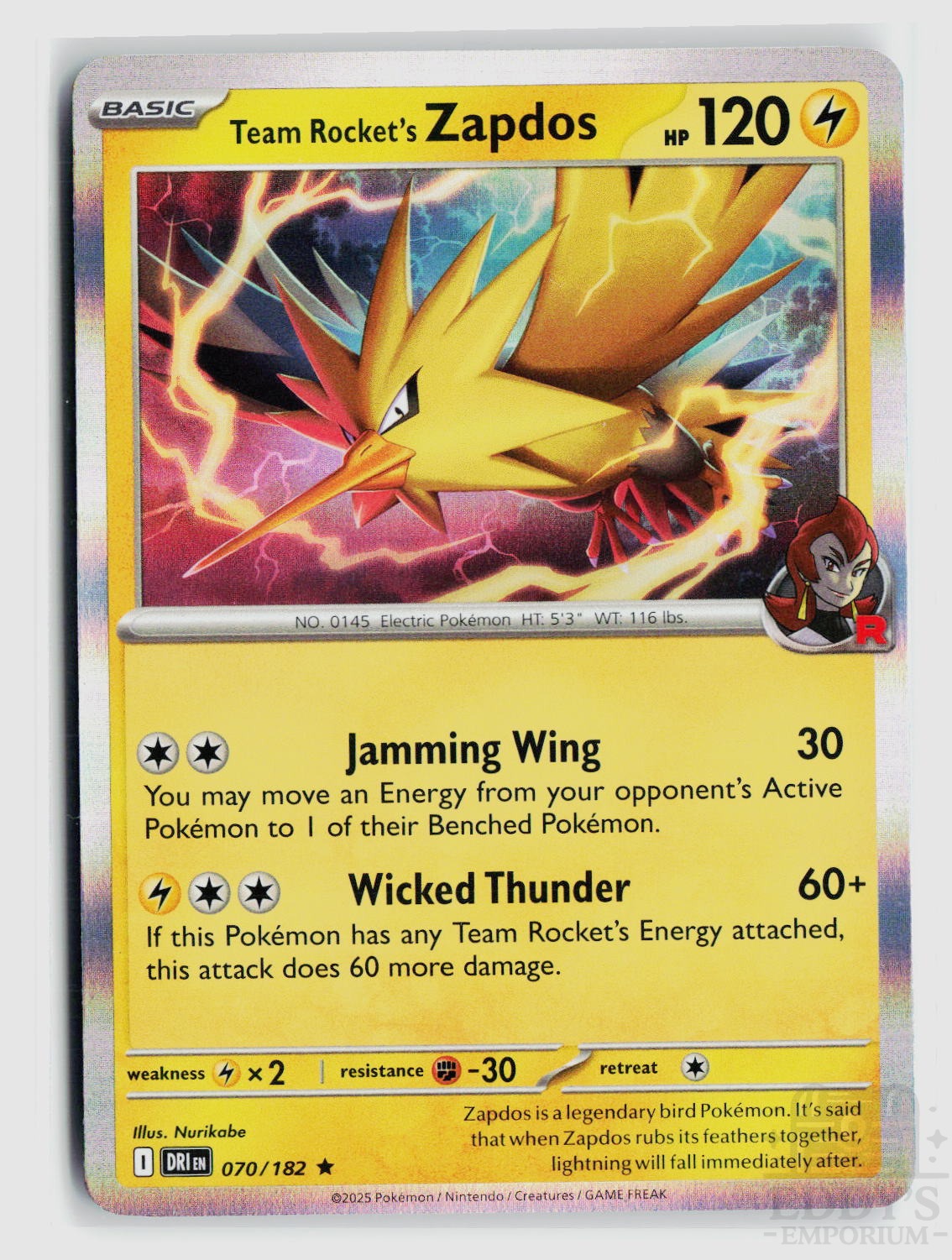 Team Rocket's Zapdos 070/182 Destined Rivals Pokemon Holo