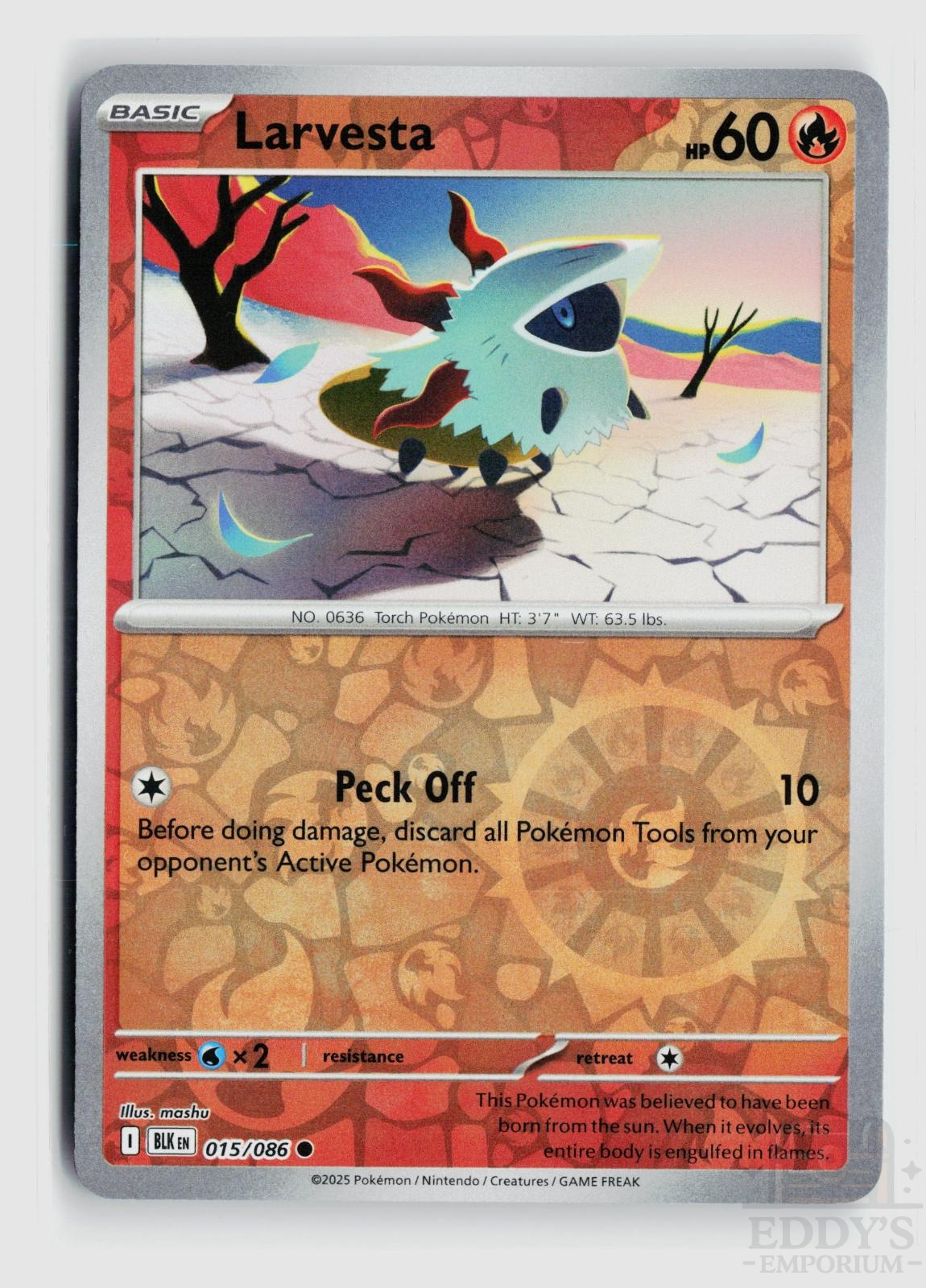 Larvesta 015/086 Black Bolt Pokemon Reverse Holo Common NM