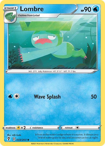 Lombre 033/203 Evolving Skies Pokemon Reverse Holo Uncommon NM
