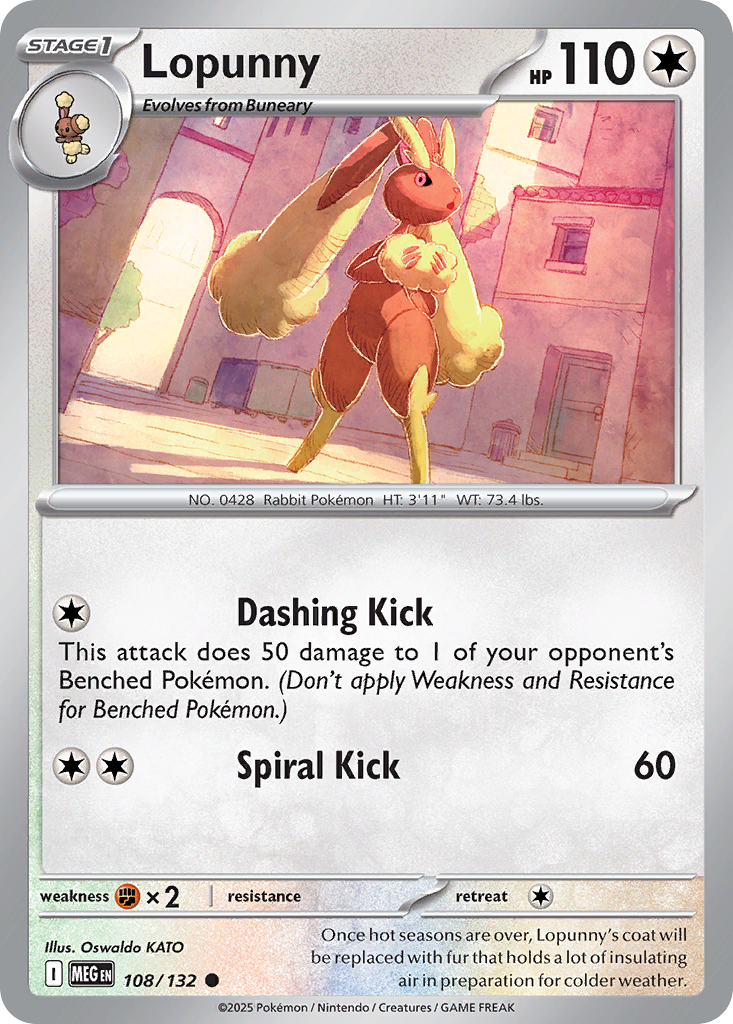 Lopunny 108/132 Mega Evolution Pokemon Reverse Holo Common NM