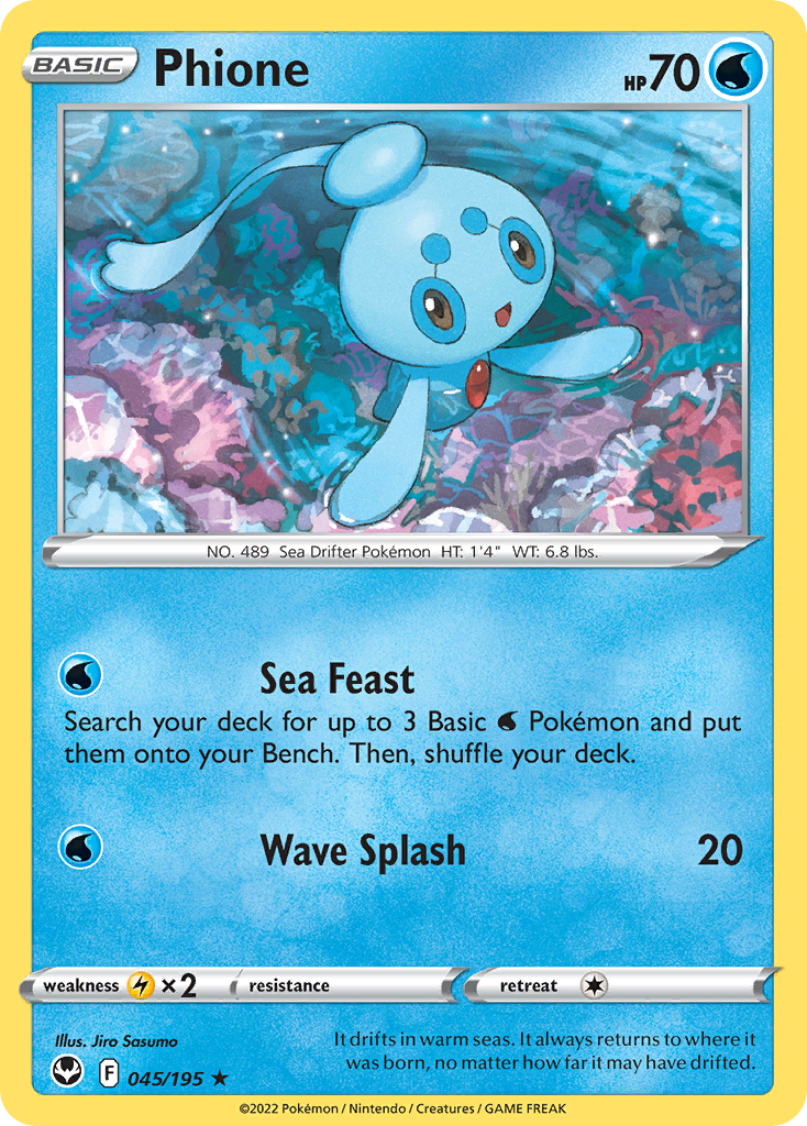 Phione 045/195 Silver Tempest Pokemon Reverse Holo Rare NM