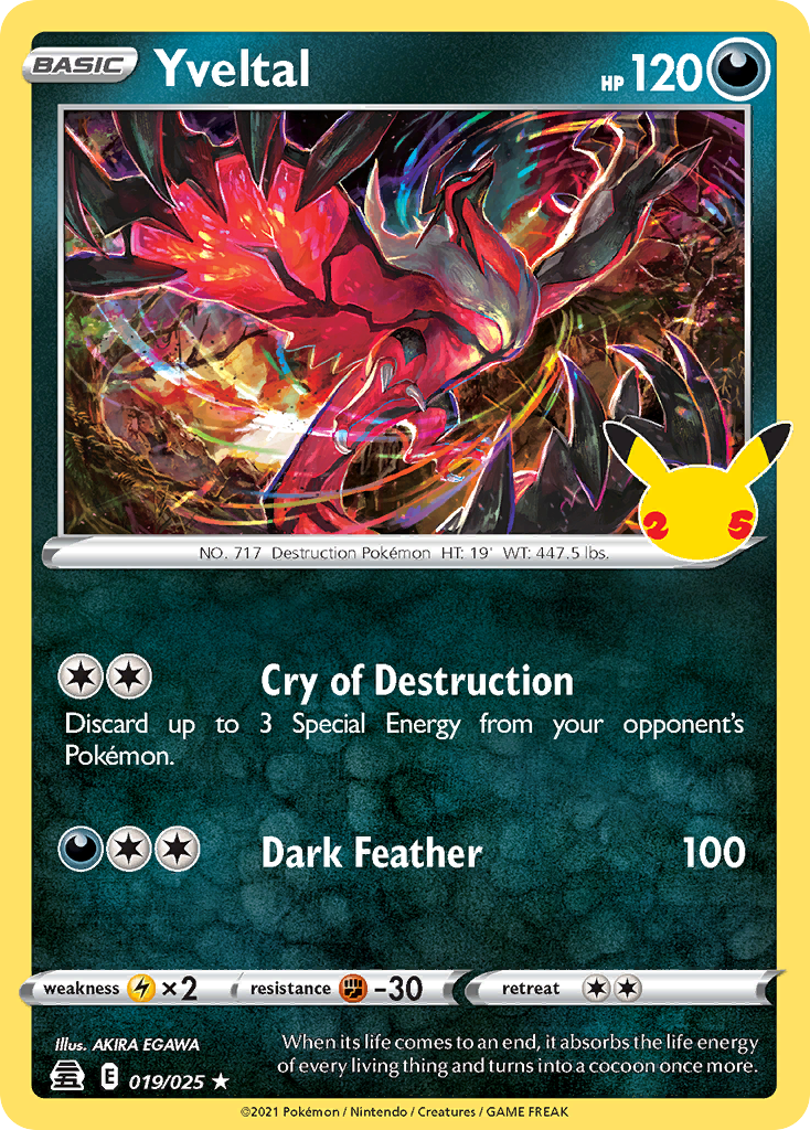 Yveltal 019/025 Celebrations Pokemon Holo Rare NM