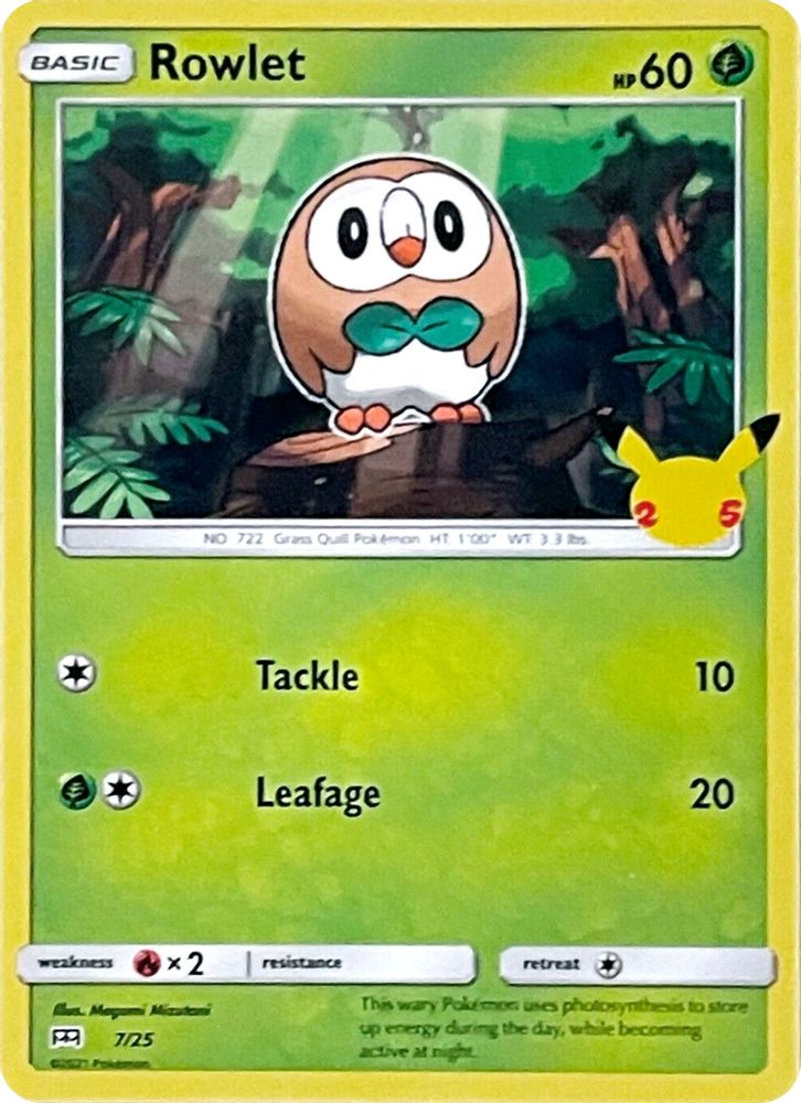 Rowlet 007/025 McDonald's 25th Anniversary Promos Pokemon Holo Promo