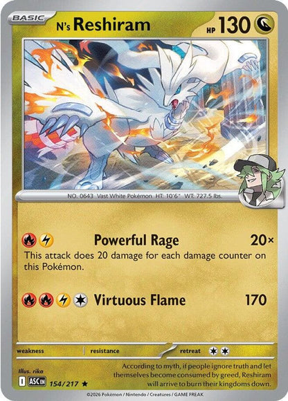 N's Reshiram 154/217 Ascended Heroes Pokemon Holo Rare NM