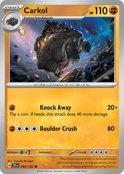 Carkol 094/162 Temporal Forces Pokemon Reverse Holo Common NM