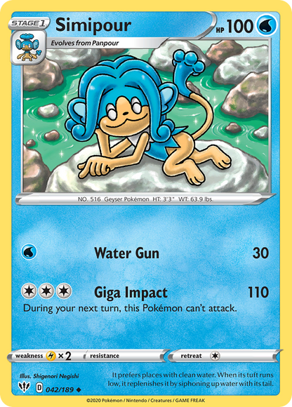 Simipour 042/189 Darkness Ablaze Pokemon Reverse Holo Uncommon NM