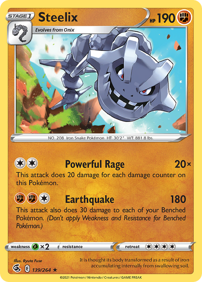 Steelix 139/264 Fusion Strike Pokemon Reverse Holo Rare NM