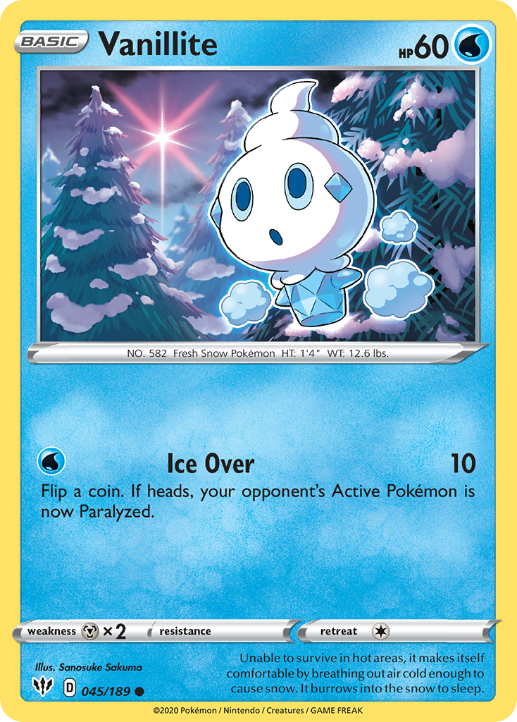 Vanillite 045/189 Darkness Ablaze Pokemon Reverse Holo Common NM