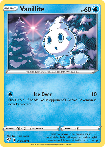 Vanillite 045/189 Darkness Ablaze Pokemon Reverse Holo Common NM