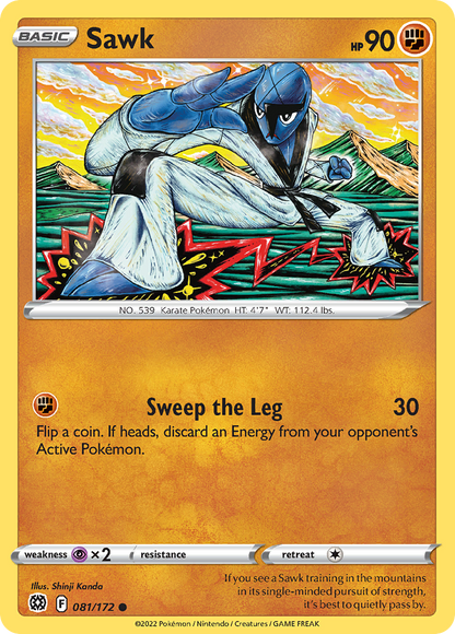 Sawk 081/172 Brilliant Stars Pokemon Reverse Holo Common NM