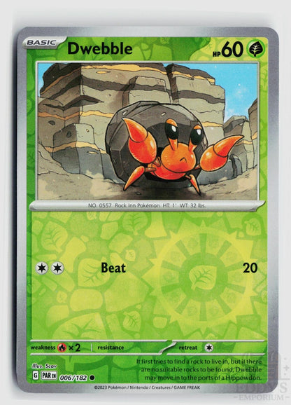 Dwebble 006/182 Paradox Rift Pokemon Reverse Holo Common NM