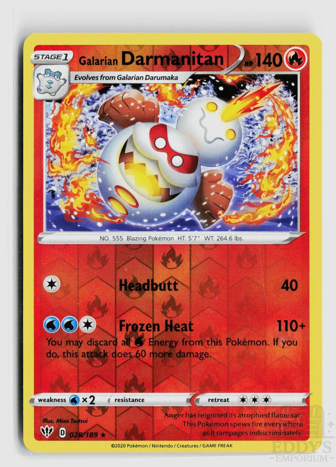 Galarian Darmanitan 028/189 Darkness Ablaze Pokemon Reverse Holo Rare NM